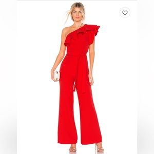 NWT Karina Grimaldi Gia One Shoulder Ruffle Red Jumpsuit. Size XS